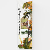 Dinosaur roar T-rex vlammen meteoor fotojongens Spandoek (Verticaal)