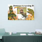 Dinosaur roar T-rex vlammenmeteorietfotoverjaardag Spandoek (Beurs)