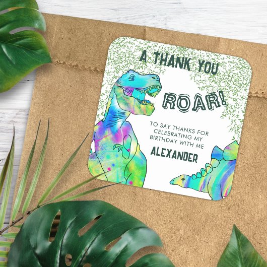 Dinosaur Roar Verjaardagsfeest Dank Je Geschenk Vierkante Sticker