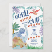 Dinosaur Roar .. wordt vier Boys 4de verjaardag Kaart (Voorkant)