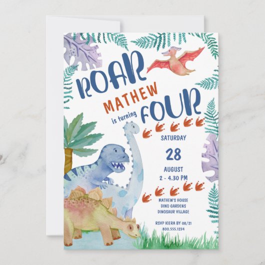 Dinosaur Roar .. wordt vier Boys 4de verjaardag Kaart (Voorkant)
