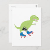 Dinosaur Roller Skating Holding Radio Briefkaart (Voorkant / Achterkant)