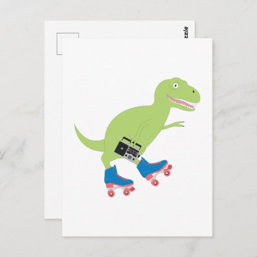 Dinosaur Roller Skating Holding Radio Briefkaart (Voorkant / Achterkant)