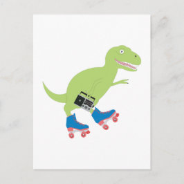 Dinosaur Roller Skating Holding Radio Briefkaart