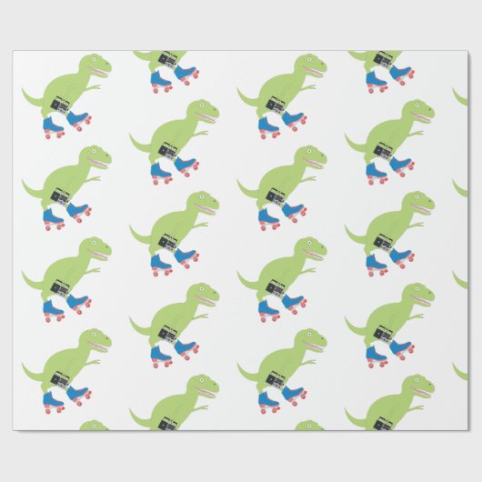 Dinosaur Roller Skating Holding Radio Cadeaupapier (Vlak)