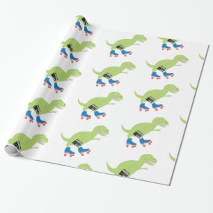 Dinosaur Roller Skating Holding Radio Cadeaupapier