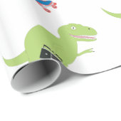 Dinosaur Roller Skating Holding Radio Cadeaupapier (Rol Hoek)
