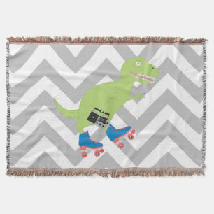 Dinosaur Roller Skating Holding Radio Deken