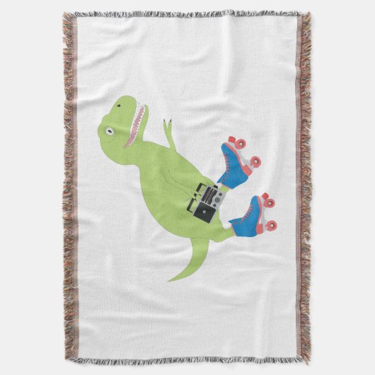Dinosaur Roller Skating Holding Radio Deken (Voorkant Verticaal)
