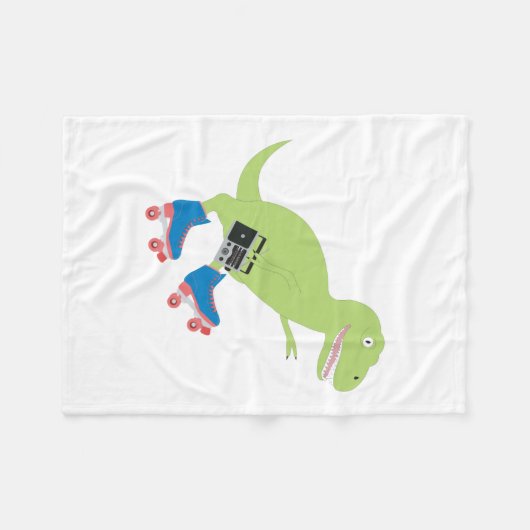 Dinosaur Roller Skating Holding Radio Fleece Deken (Voorkant (Horizontaal))