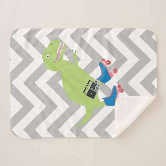 Dinosaur Roller Skating Holding Radio Sherpa Deken (Voorkant (horizontaal))