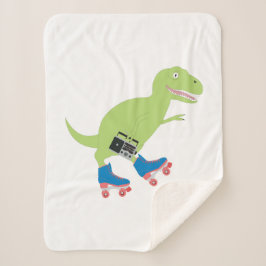 Dinosaur Roller Skating Holding Radio Sherpa Deken
