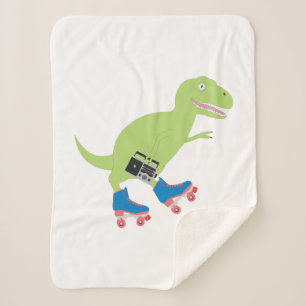 Dinosaur Roller Skating Holding Radio Sherpa Deken