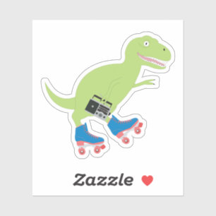 Dinosaur Roller Skating Holding Radio Sticker