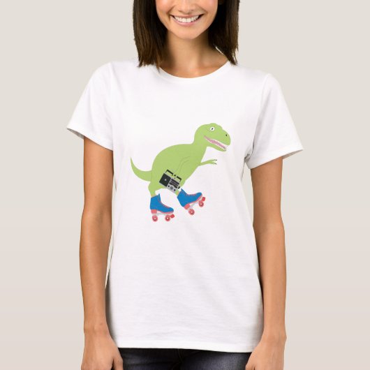 Dinosaur Roller Skating Holding Radio T-shirt (Voorkant)