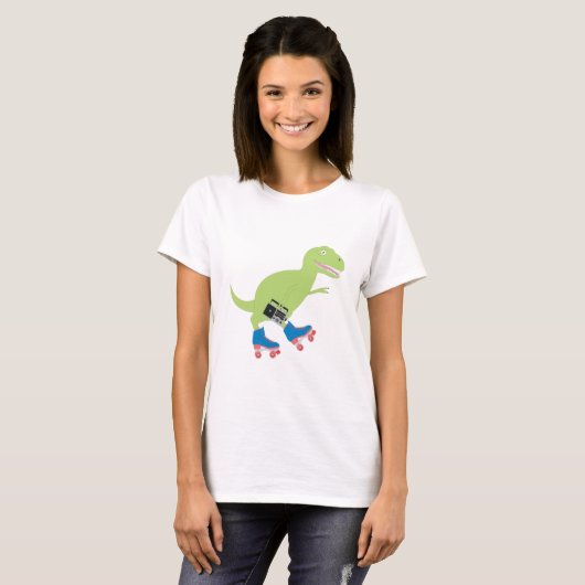 Dinosaur Roller Skating Holding Radio T-shirt (Voorkant volledig)