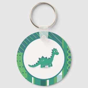 Dinosaur-ronde sleutelhanger in blauw/groen