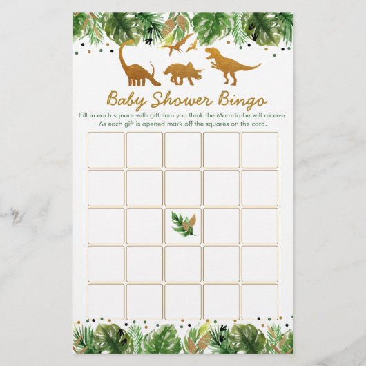 Dinosaur Safari Baby shower Bingo Game (Voorkant)