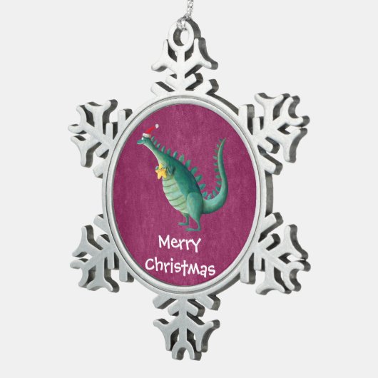 Dinosaur - Santa Claus Helper Tin Sneeuwvlok Ornament (Rechts)