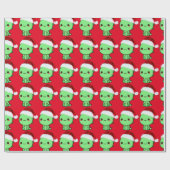 Dinosaur Santa kawaii Cadeaupapier (Vlak)