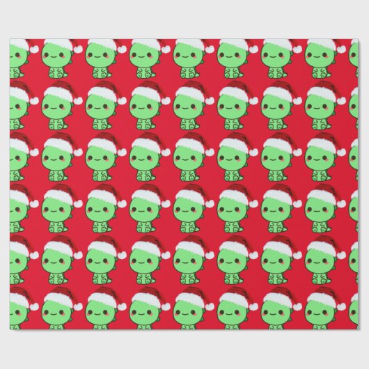Dinosaur Santa kawaii Cadeaupapier (Vlak)