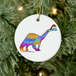 Dinosaur Santa Rainbow-kleuren Keramisch Ornament