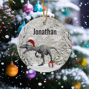 Dinosaur Santa Raptor Velociraptor Keramisch Ornament