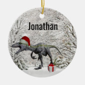 Dinosaur Santa Raptor Velociraptor Keramisch Ornament (Voorkant)