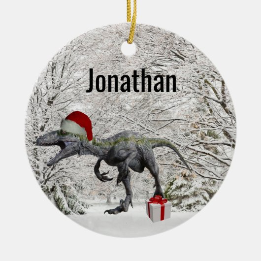 Dinosaur Santa Raptor Velociraptor Keramisch Ornament (Voorkant)
