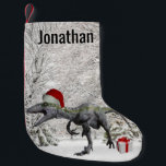 Dinosaur Santa Raptor Velociraptor Kleine Kerstsok<br><div class="desc">Dit ontwerp kan op het gebied worden gepersonaliseerd dat door de foto en/of tekst te veranderen wordt verstrekt. Of het kan worden aangepast door te klikken deze Sjabloon personaliseert en dan de klik te kiezen om verdere optie aan te passen en de kleur van de achtergrond te schrappen of te...</div>