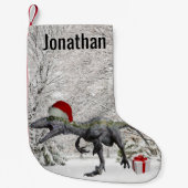 Dinosaur Santa Raptor Velociraptor Kleine Kerstsok (Voorkant)