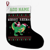 Dinosaur Santa T-Rex Ugly KerstSweater Grote Kerstsok (Voorkant)