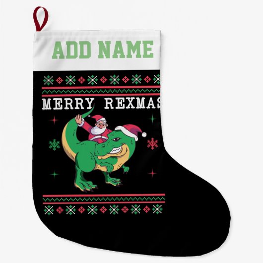 Dinosaur Santa T-Rex Ugly KerstSweater Grote Kerstsok (Voorkant)