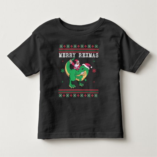 Dinosaur Santa T-Rex Ugly KerstSweater Kinder Shirts (Voorkant)
