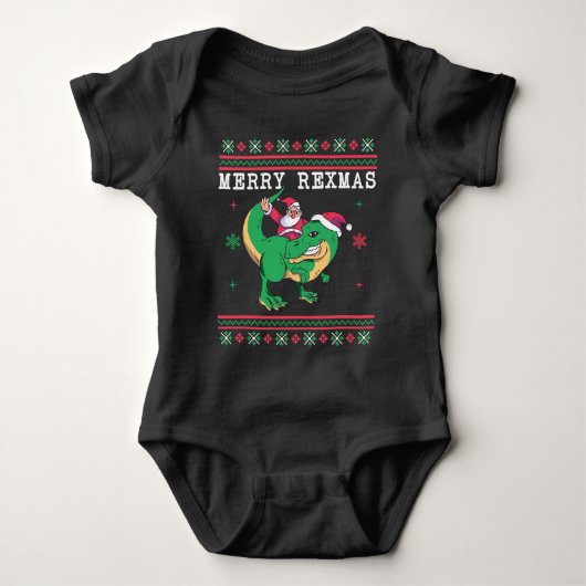 Dinosaur Santa T-Rex Ugly KerstSweater Romper (Voorkant)