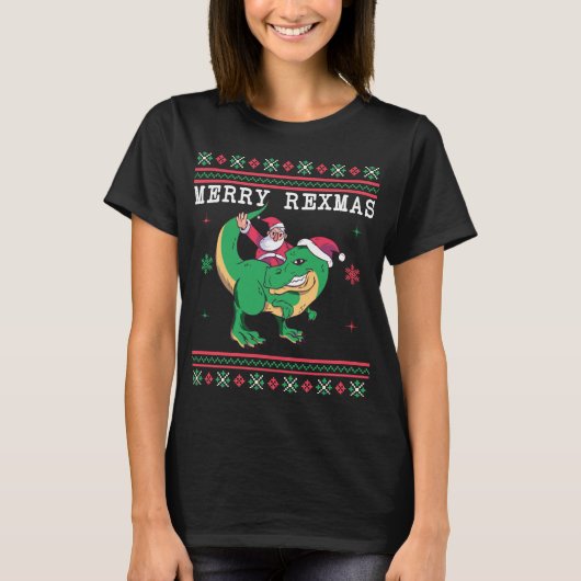 Dinosaur Santa T-Rex Ugly KerstSweater T-shirt (Voorkant)