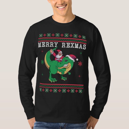 Dinosaur Santa T-Rex Ugly KerstSweater T-shirt (Voorkant)