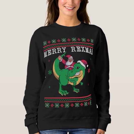 Dinosaur Santa T-Rex Ugly KerstSweater Trui (Voorkant)