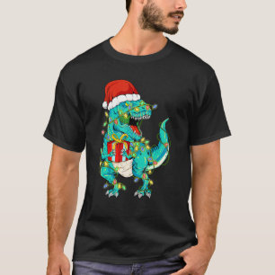 Dinosaur Santa voor jongens kerstboomverlichting v T-shirt