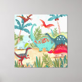 Dinosaur schattig prehistorisch oerwoud kind canvas afdruk (Voorkant)