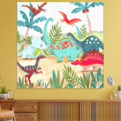 Dinosaur schattig prehistorisch oerwoud kind canvas afdruk (Insitu (Woonkamer))