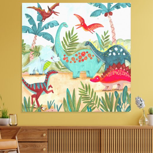 Dinosaur schattig prehistorisch oerwoud kind canvas afdruk (Insitu (Woonkamer))