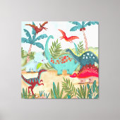 Dinosaur schattig prehistorisch oerwoud kind canvas afdruk (Voorkant)