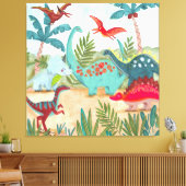 Dinosaur schattig prehistorisch oerwoud kind canvas afdruk (Insitu (Woonkamer))