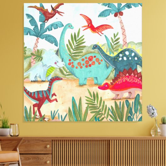 Dinosaur schattig prehistorisch oerwoud kind canvas afdruk (Insitu (Woonkamer))