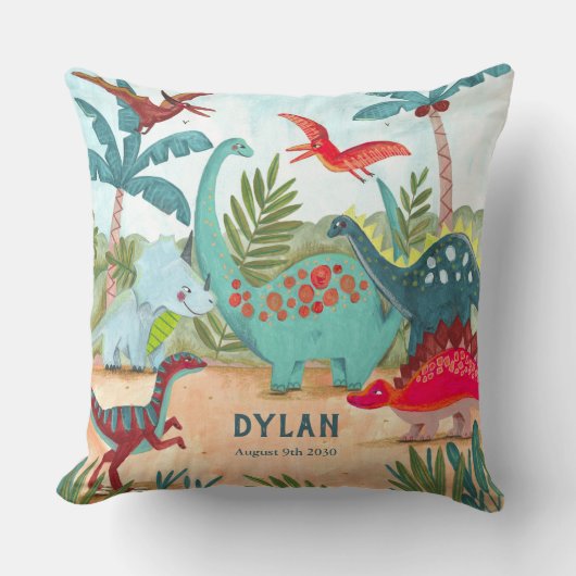Dinosaur schattig prehistorisch oerwoud kind kussen (Voorkant)