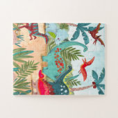 Dinosaur schattig prehistorisch oerwoud kind legpuzzel (Horizontaal)