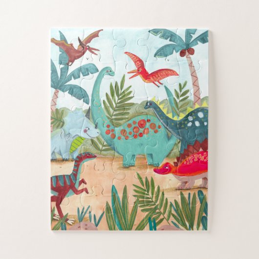 Dinosaur schattig prehistorisch oerwoud kind legpuzzel (Verticaal)