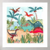 Dinosaur schattig prehistorisch oerwoud kind poster (Voorkant)