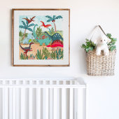 Dinosaur schattig prehistorisch oerwoud kind poster